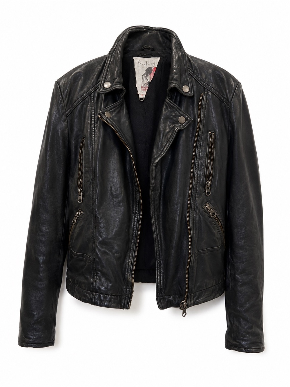 Vintage Free People Bkack Leather Jesse Moto Jacket